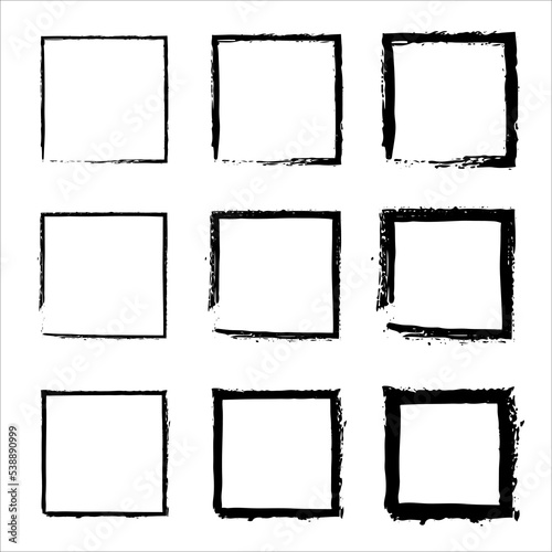 Set of grunge square. Handdrawn square frame. Set of design elements. Grungy old texture. Vector illustration