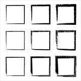 Grunge frames vector set. Handdrawn square frame. Grunge style set of square shapes. Vector black painted squares. Vector illustration