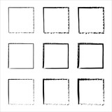 Collection of square black hand drawn grunge frames. Vector black painted squares. Vector borders grunge template set. Hand drawn brush strokes. Dirty grunge design frames