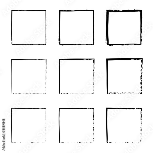 Set of grunge square. Handdrawn square frame. Set of design elements. Grungy old texture. Hand drawn brush strokes
