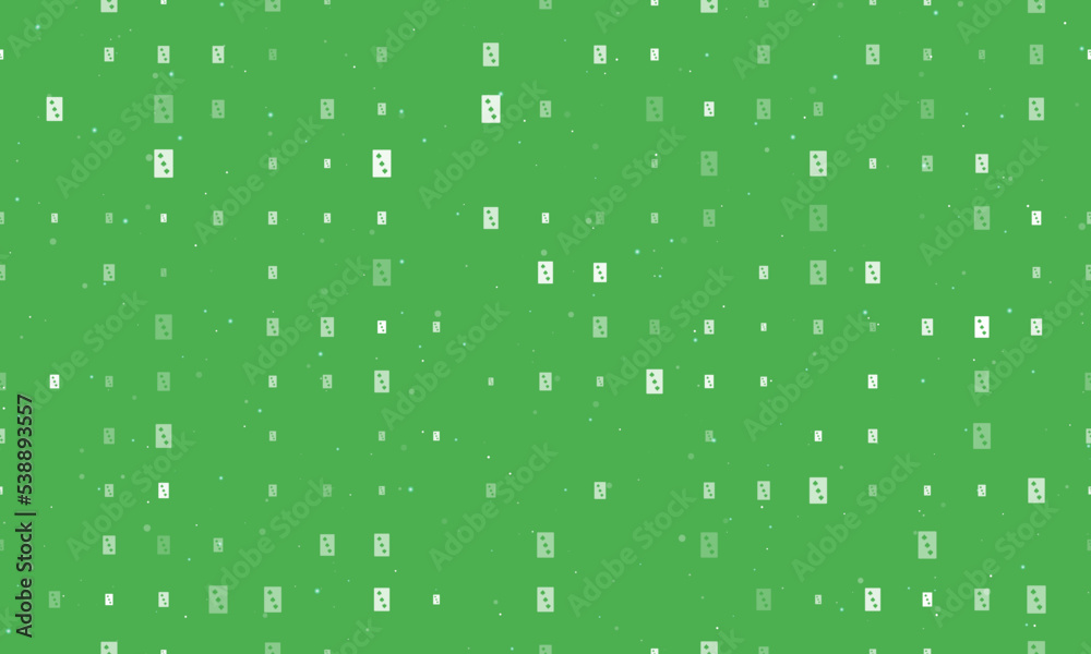 Seamless background pattern of evenly spaced white Three of Spades playing cards of different sizes and opacity. Vector illustration on green background with stars Seamless background pattern of evenly spaced white Three of Spades playing cards of different sizes and opacity. Vector illustration on green background with stars
