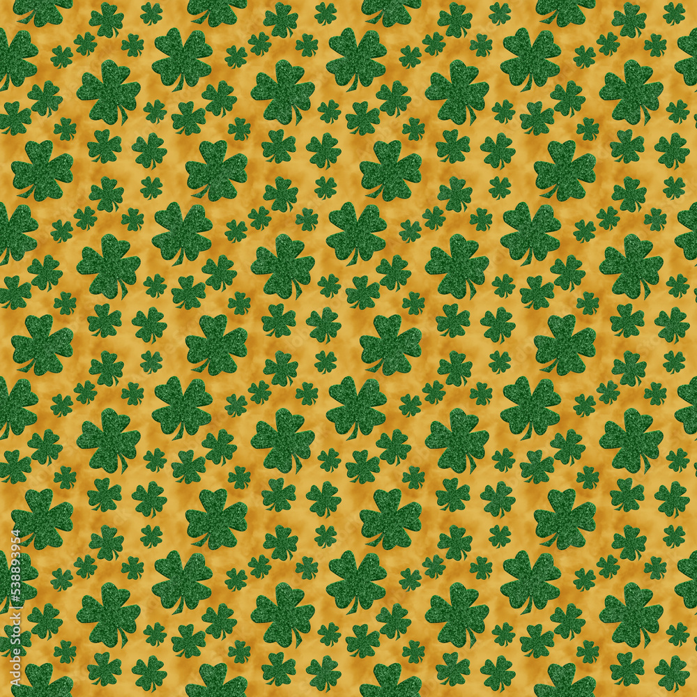 Green and gold shamrock on seamless background Green and gold shamrock on seamless background