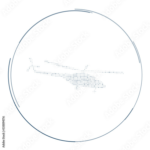 The helicopter symbol filled with dark blue dots. Pointillism style. Vector illustration on white background