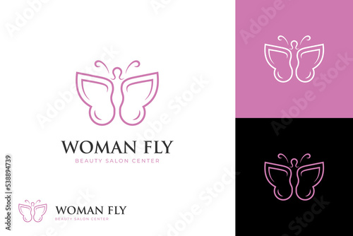 woman wing butterfly logo design. beauty body feminine line logo for body care, salon and spa logo template