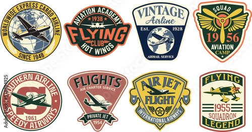 Vintage retro vector aviation airplane airline badges collection