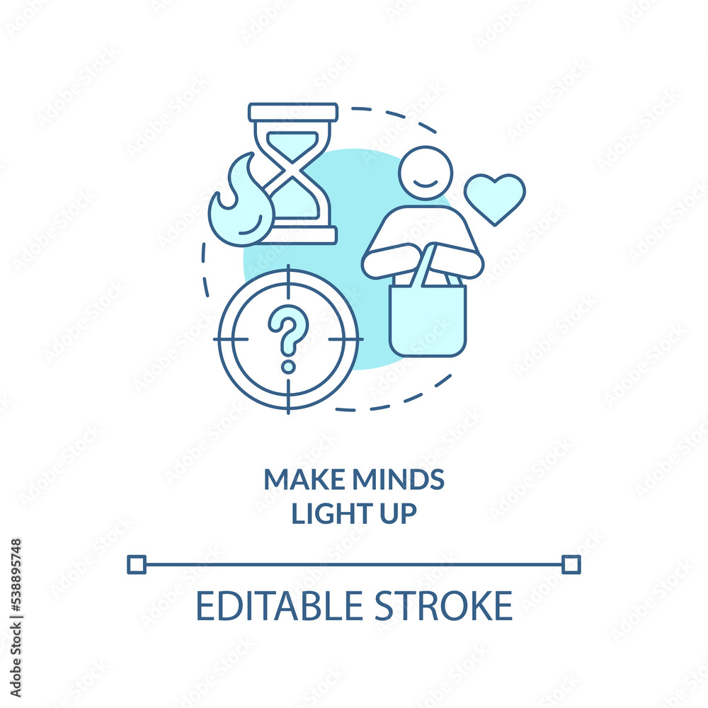 Make consumer minds light up turquoise concept icon. Improve customer emotions abstract idea thin line illustration. Isolated outline drawing. Editable stroke. Arial, Myriad Pro-Bold fonts used