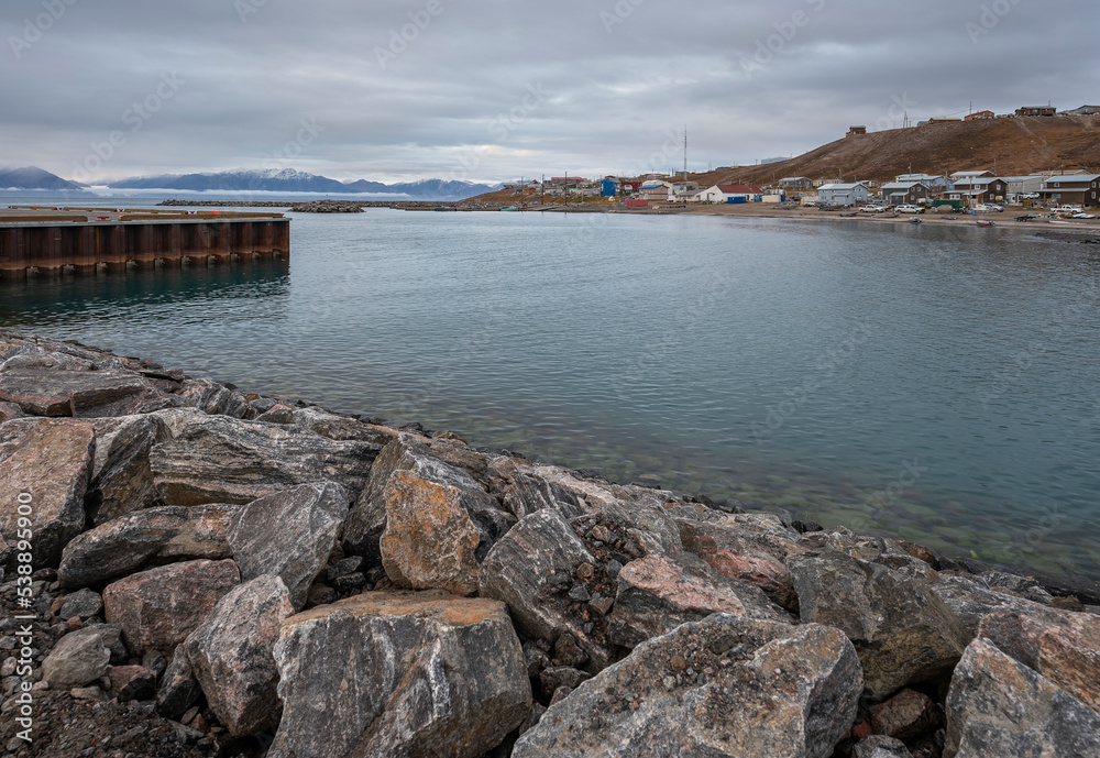 View of the village of Pond Inlet (Mittimatalik) from across the inlet on the Arctic Ocean