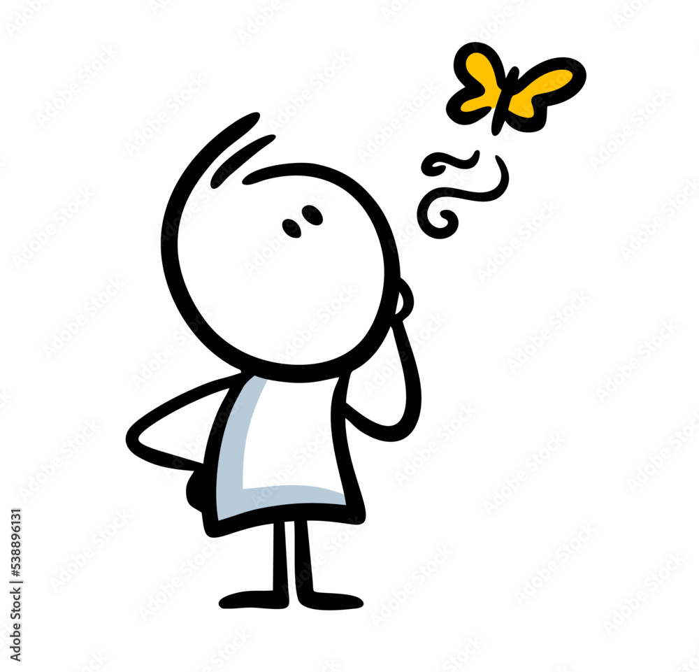 Sketch of little kid looking on the butterfly flying in the sky. Sketch of little kid looking on the butterfly flying in the sky.