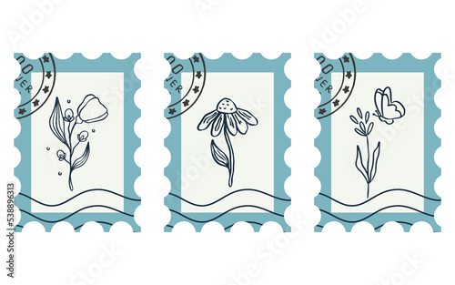 Flower postage stamp sticker for scrapbook, bullet journal.