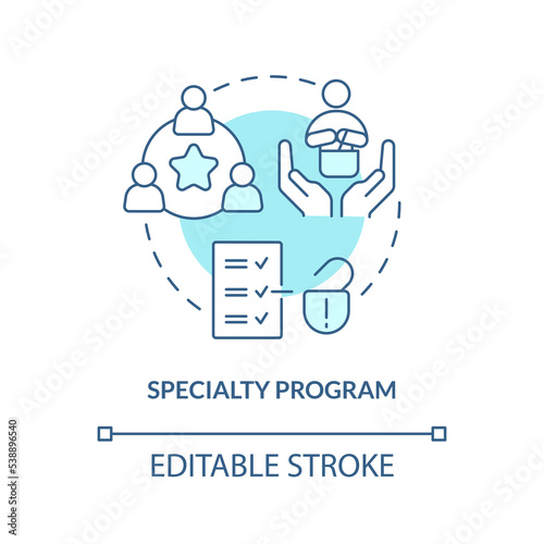 Clients loyalty program turquoise concept icon. Exclusivity. Membership benefits abstract idea thin line illustration. Isolated outline drawing. Editable stroke. Arial, Myriad Pro-Bold fonts used