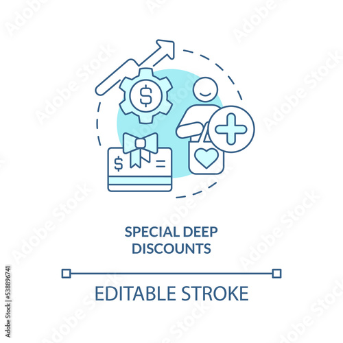 Special deep discounts turquoise concept icon. Flash sale. Exclusivity proposition abstract idea thin line illustration. Isolated outline drawing. Editable stroke. Arial, Myriad Pro-Bold fonts used