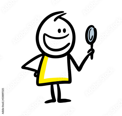 Sketch of doodle man looking in the mirrow.