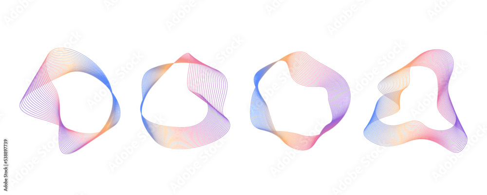 Abstract flowing wavy lines circle ring with neon rainbow gradient color. Digital round frequency track and voice equalizer. Vector elegant and blend design element