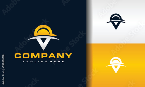 initial letter V helmet construction logo