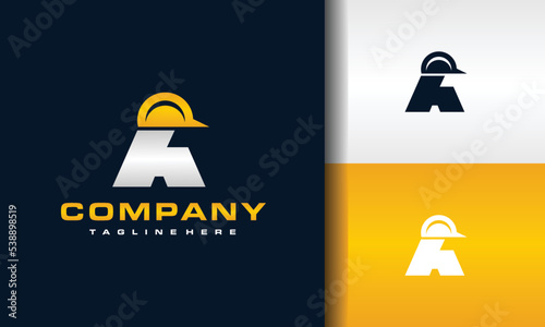 initial letter A helmet construction logo