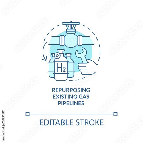 Repurpose existing gas pipelines turquoise concept icon. Equipment usage abstract idea thin line illustration. Isolated outline drawing. Editable stroke. Roboto-Medium, Myriad Pro-Bold fonts used