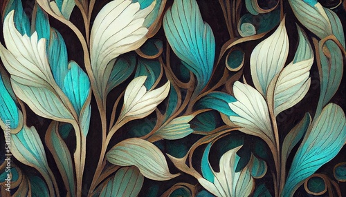 very elaborate dense foliage art nouveau pattern