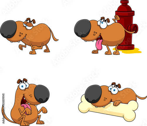 Dog Cartoon Character. Vector Hand Drawn Collection Set Isolated On Transparent Background