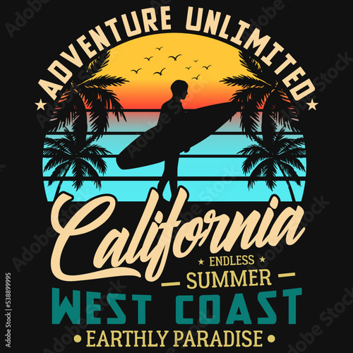 Adventure unlimited California summer surfing tshirt desihn photo