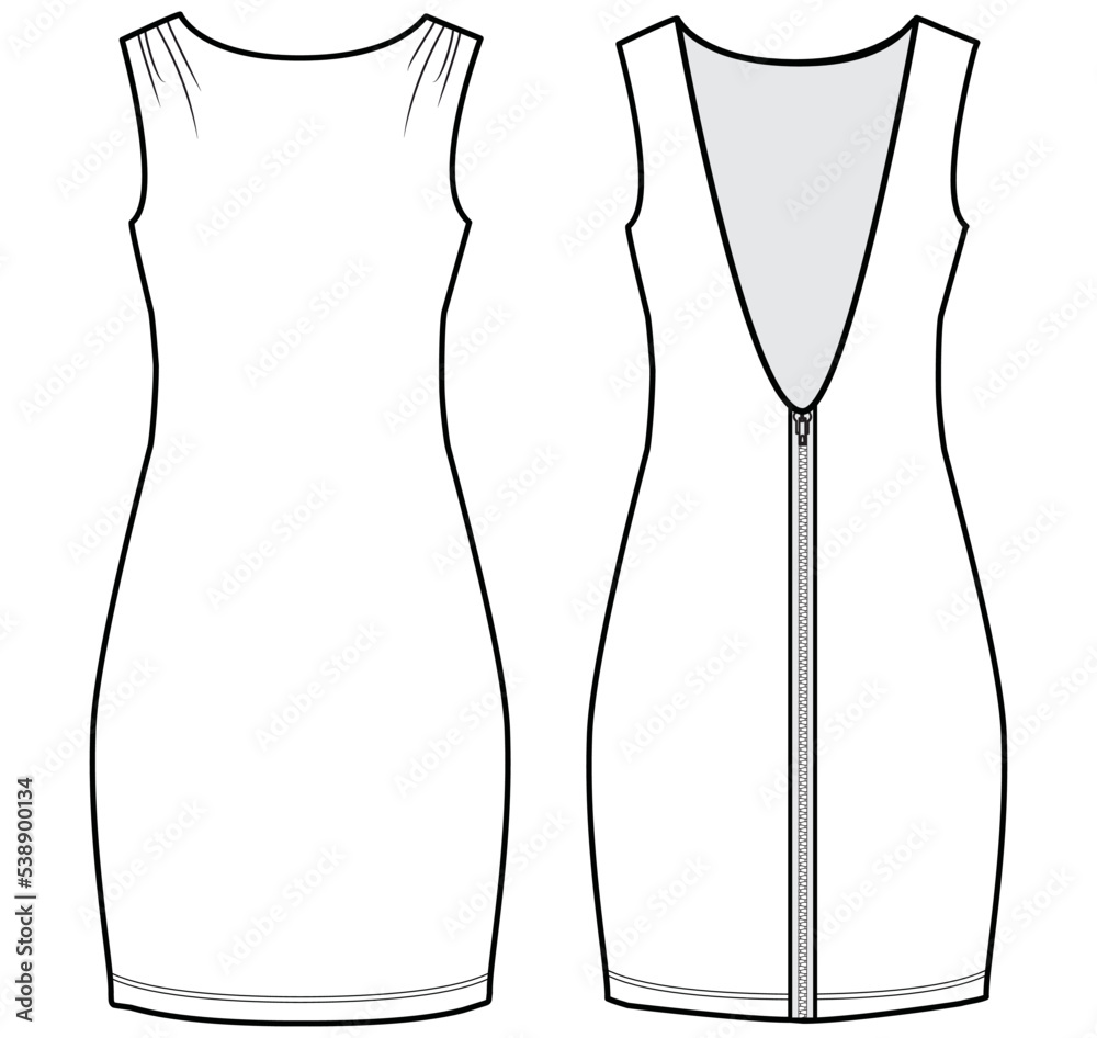 Layered Short Dress with Frill Sleeve Detail Front and Back View. Fashion  Illustration, Vector, CAD, Technical Drawing, Flat Drawing. Stock Vector |  Adobe Stock