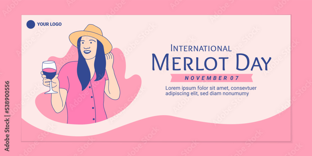 Illustrations beautiful woman enjoy holding merlot wine for International Merlot Day banner template Illustrations beautiful woman enjoy holding merlot wine for International Merlot Day banner template