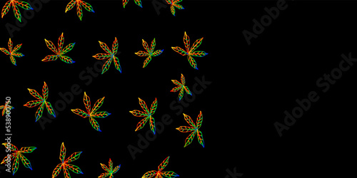 Abstract black background with colorful leaves