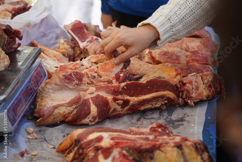 Almaty, Kazakhstan - 10.15.2022 : Sale of beef meat on the market.