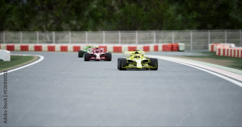Formula One Cars Racing Along the Track to the Finish Line. Dynamic ...