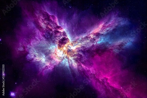 Photorealistic illustration of gorgeous  nebula in outer space. AI generated background is not based on any real image. 