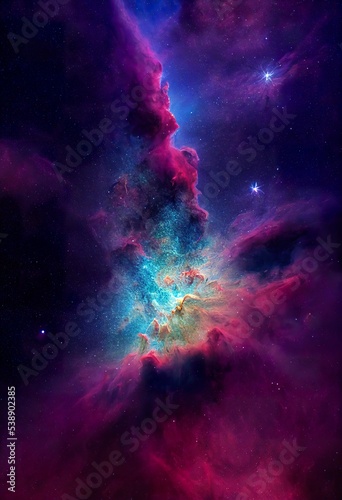 Photorealistic illustration of gorgeous nebula in outer space. AI generated background is not based on any real image. 