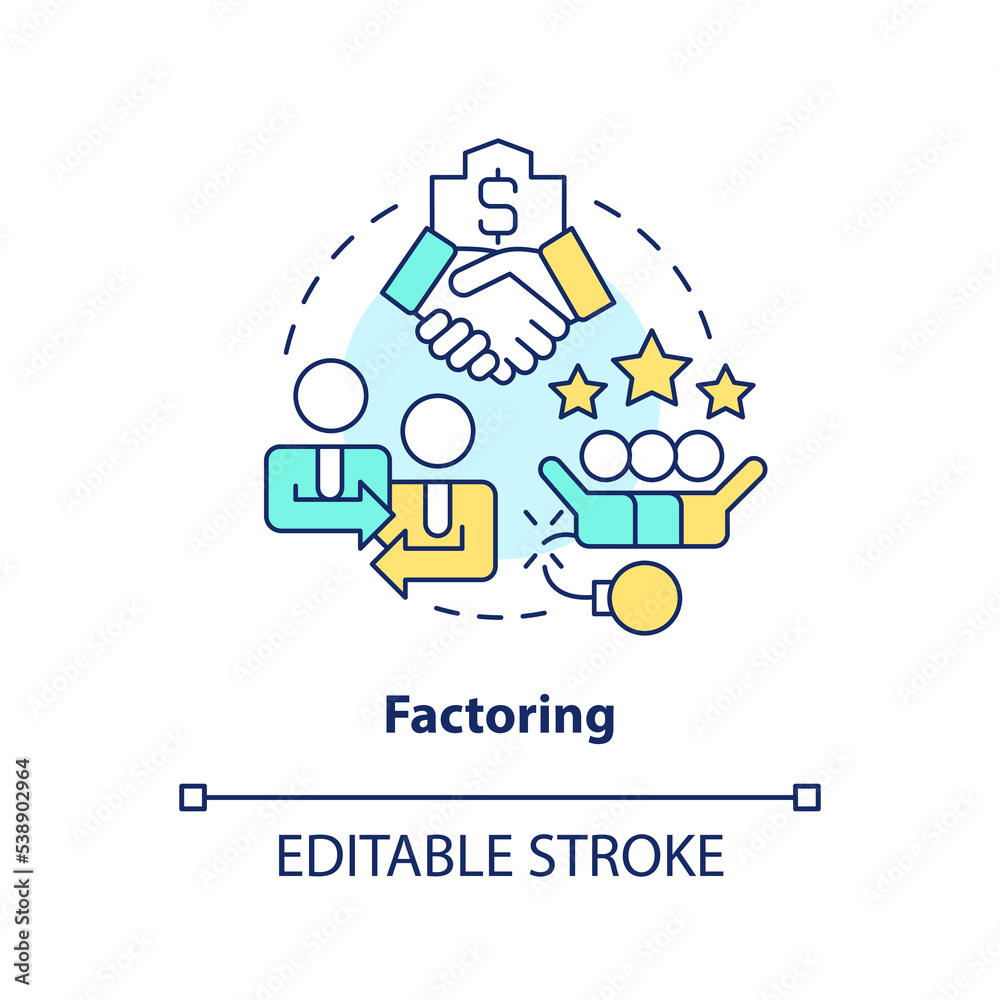 Factoring concept icon. Selling accounts receivable. Source of short term financing abstract idea thin line illustration. Isolated outline drawing. Editable stroke. Arial, Myriad Pro-Bold fonts used Factoring concept icon. Selling accounts receivable. Source of short term financing abstract idea thin line illustration. Isolated outline drawing. Editable stroke. Arial, Myriad Pro-Bold fonts used