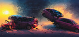 Artistic concept painting of a car crash , background  illustration.