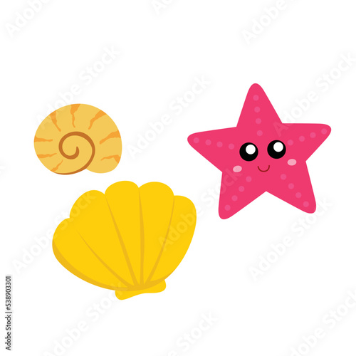 Starfish and Shell Underwater Animal Illustration Vector Clipart