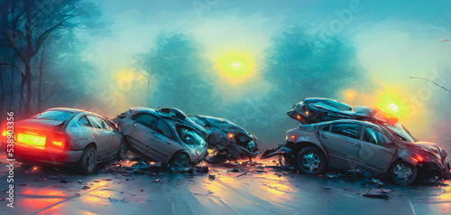 Artistic concept painting of a car crash , background illustration.