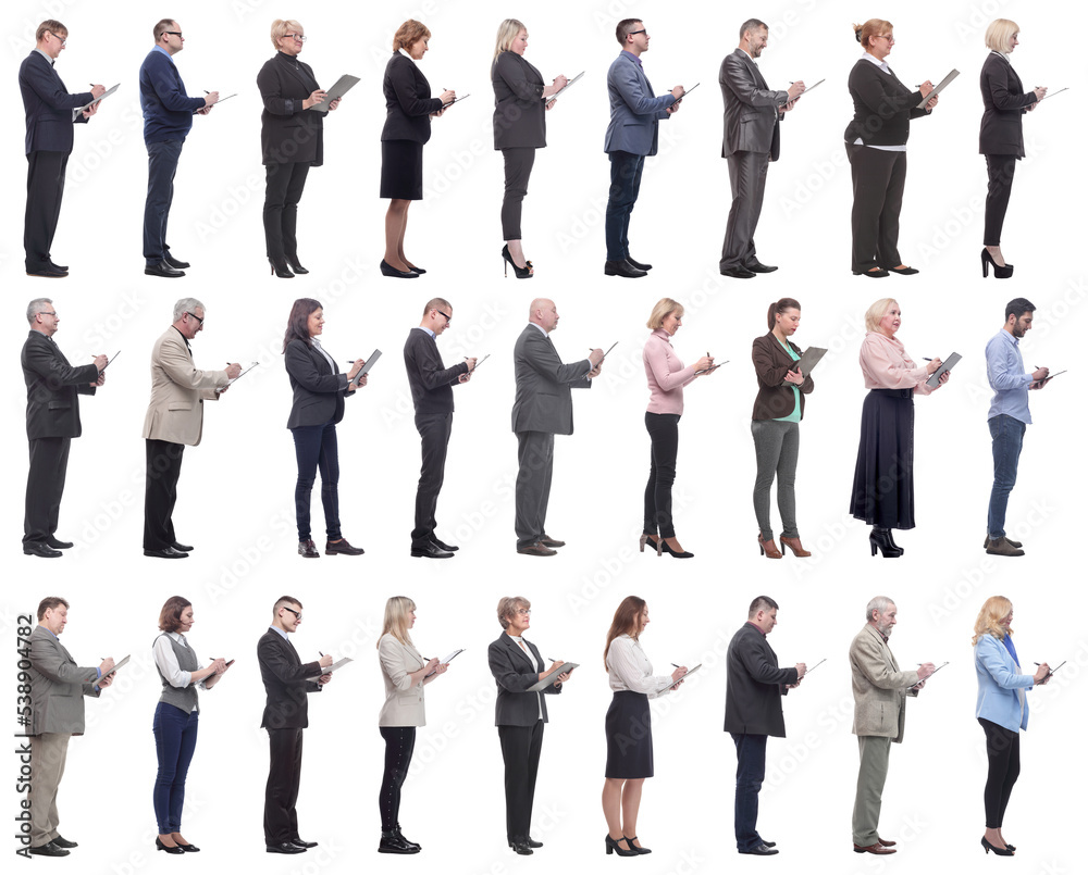 group of successful people with notepad in hands isolated group of successful people with notepad in hands isolated