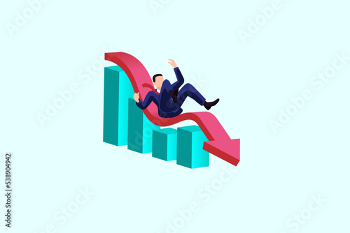 A businessman fell along with the decline in the business chart. Vector graphics of economic recession.