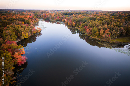 Fototapeta Naklejka Na Ścianę i Meble -  Drone Sunrise Princeton in Autumn
