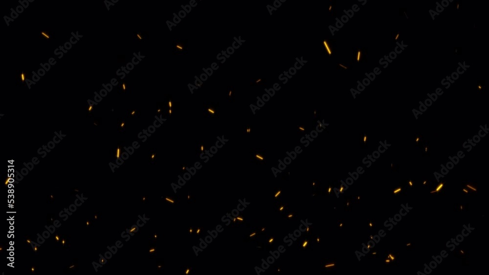 Loop flow up glow orange fire particles sparks rising up on black background. 4K 3D animation of fiery orange glowing flying ember burning ash particles.Isolated  alpha channel using Quicktime Apply p