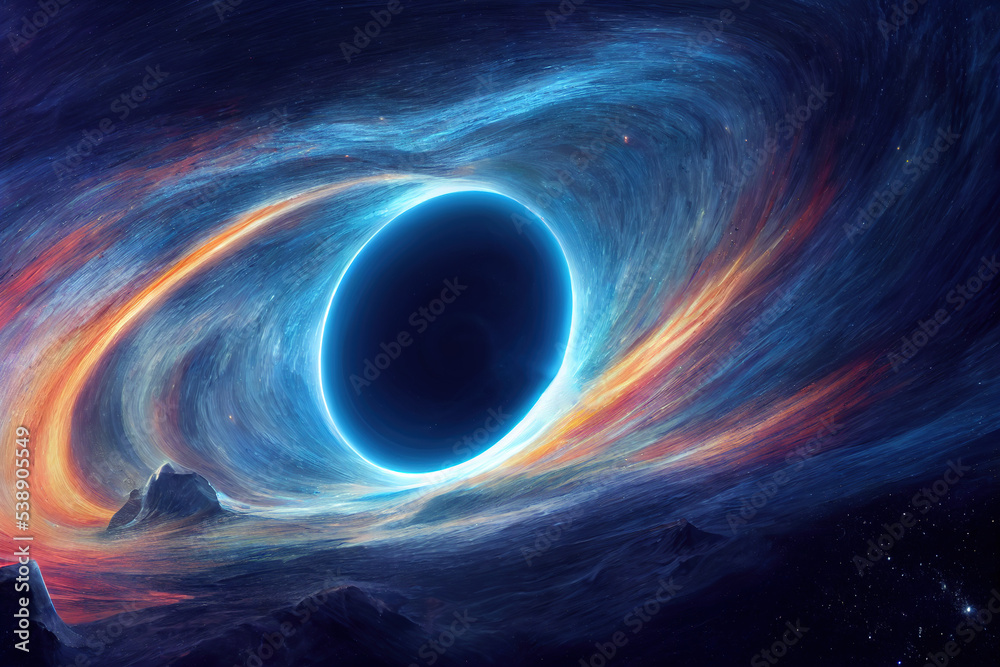 Galactic Deep Space Halo. Stunning Landscape of Universe. Cosmos Nebula Concept Art. Glow Stardust and Blackhole. 3D Illustration. 