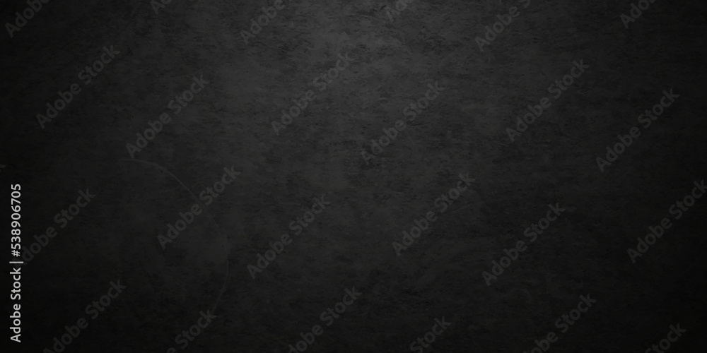 Dark black wall stone grunge textured concrete background. Panorama dark grey black slate background or texture. Vector black concrete texture. Stone wall background.