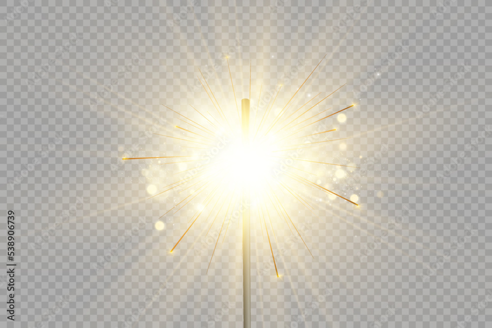 Magical light. Sparkler. Candle sparkling on the background. Realistic vector light effect. Winter, seasonal christmas decoration illustration. Magical light. Sparkler. Candle sparkling on the background. Realistic vector light effect. Winter, seasonal christmas decoration illustration.