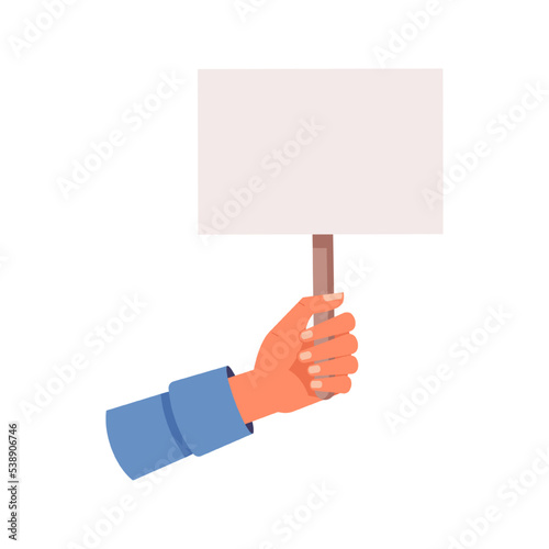 Demonstration or opposition, isolated hand holding empty protesting placard. Isolated banner with copy space, riot or claims. Vector in flat cartoon style