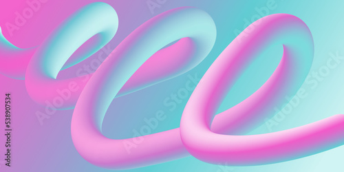 3d abstract gradient background.  Neon blue and pink curve line. Horizontal banner, poster. Vector illustration.