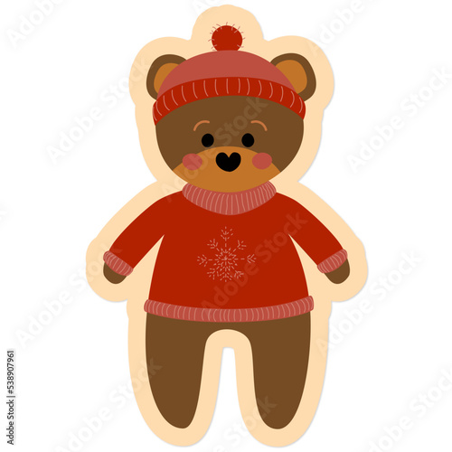 cute teddy bear in a red sweater and hat