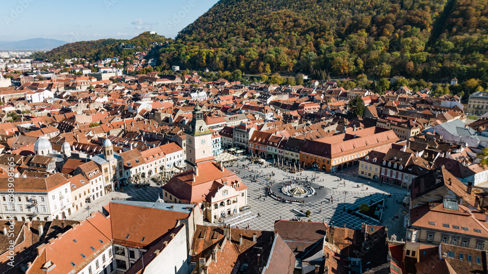 Aerial view at Brasov, Romania on a sunny day