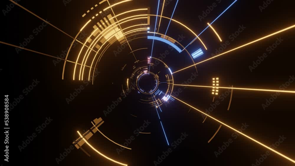 Abstract light travel. Fast moving stripe lines with glowing light flare. High speed motion blur. For leading in business, Hi tech products, warp speed, wormhole,  science background. Seamless loop