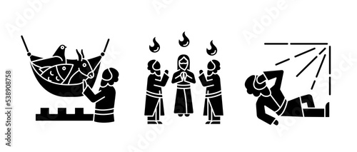 Christianity biblical characters black glyph icons set on white space. Religious stories. Jesus Christ followers. Silhouette symbols. Solid pictogram pack. Vector isolated illustration