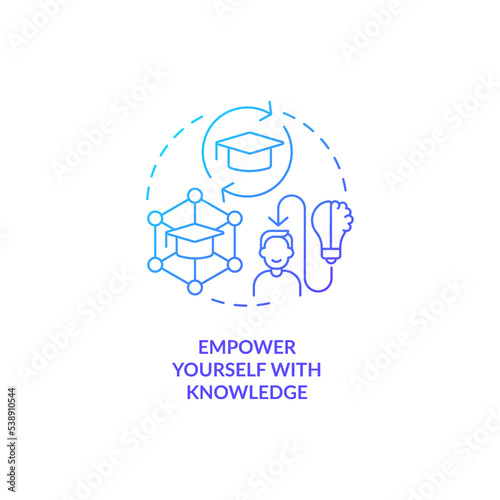Empower yourself with knowledge blue gradient concept icon. Education. Boost self confidence at work abstract idea thin line illustration. Isolated outline drawing. Myriad Pro-Bold font used