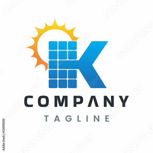Letter K Solar Energy Logo, Solar Power Panel Design