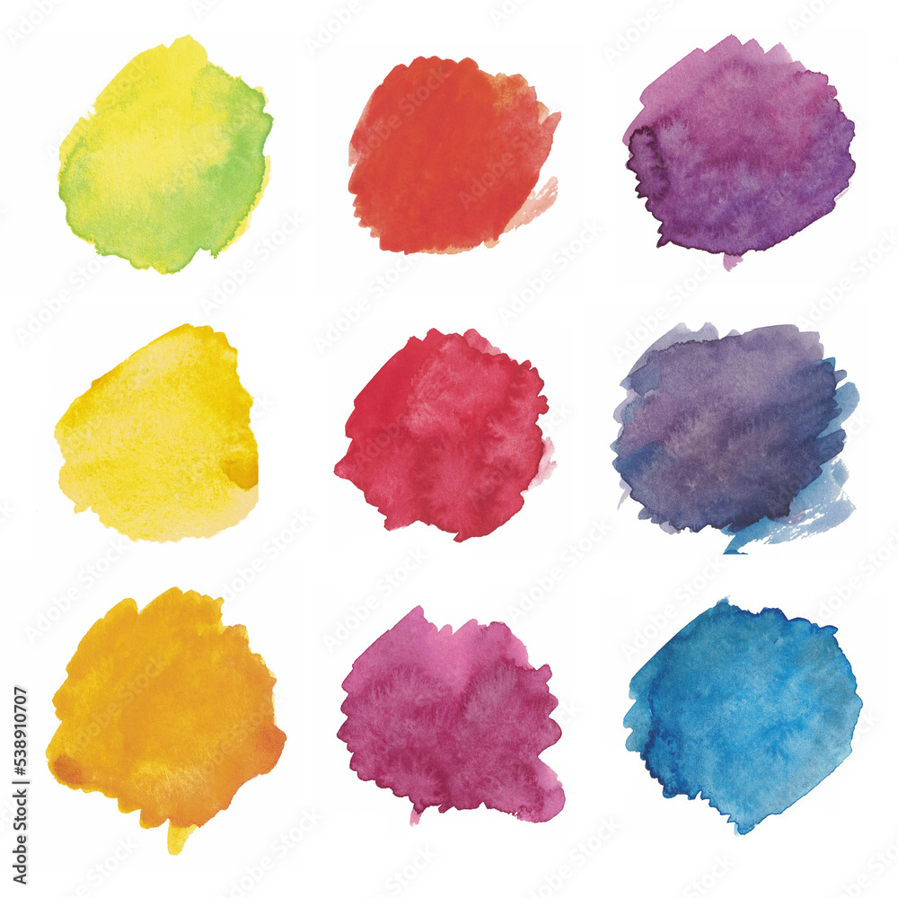 Rainbow colors watercolor paint stains